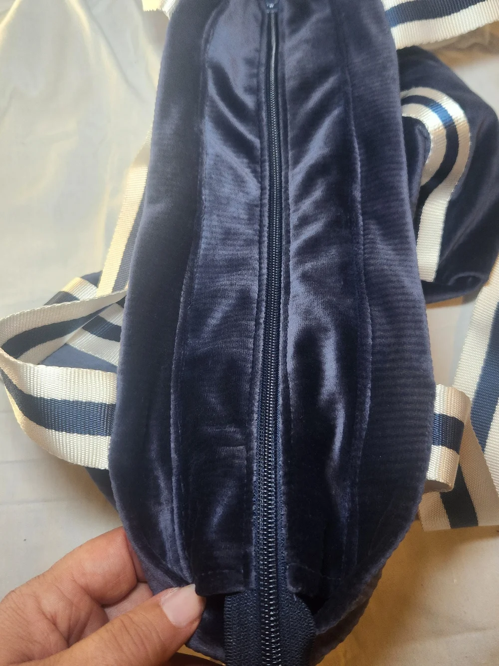 PINK Victoria's Secret Navy Corduroy Tote with Cream & Navy Striped Handles